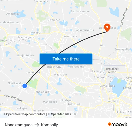 Nanakramguda to Kompally map