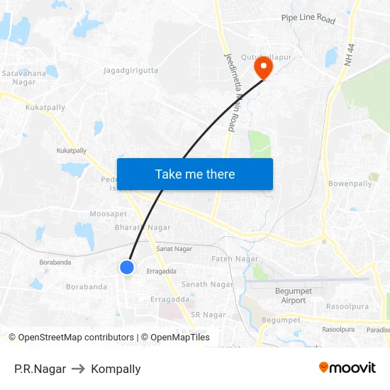 P.R.Nagar to Kompally map