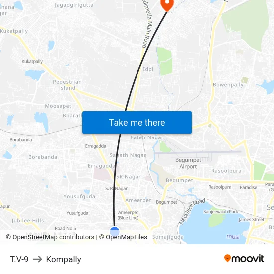 T.V-9 to Kompally map