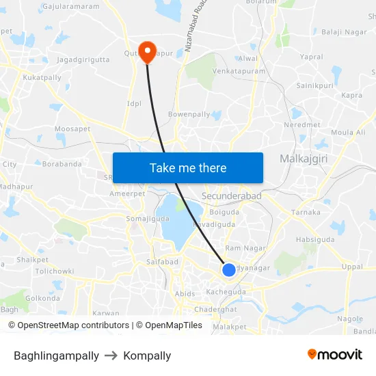 Baghlingampally to Kompally map