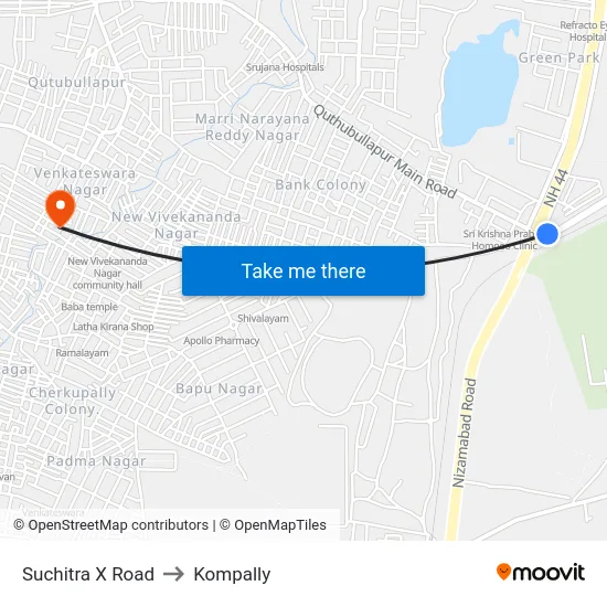 Suchitra X Road to Kompally map