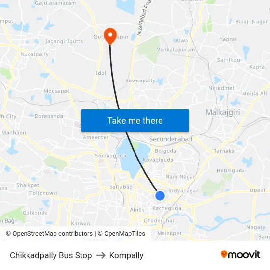 Chikkadpally Bus Stop to Kompally map