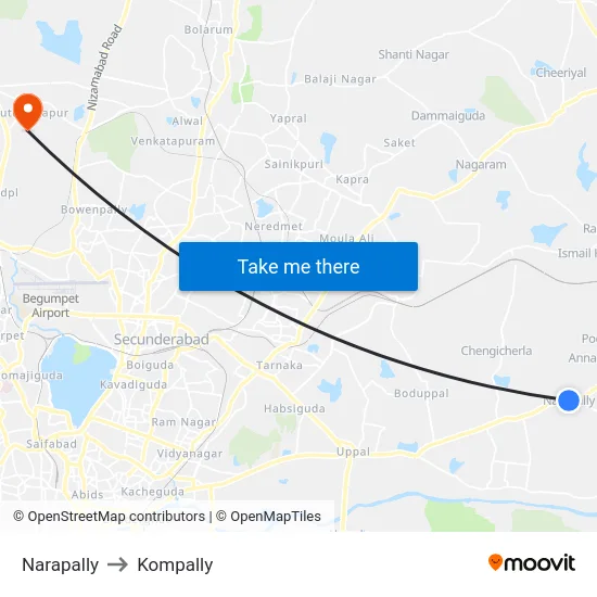 Narapally to Kompally map