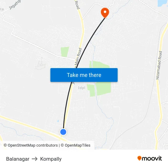Balanagar to Kompally map
