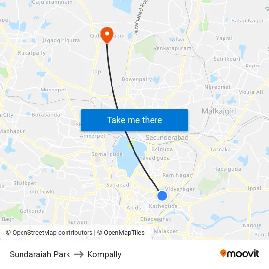 Sundaraiah Park to Kompally map
