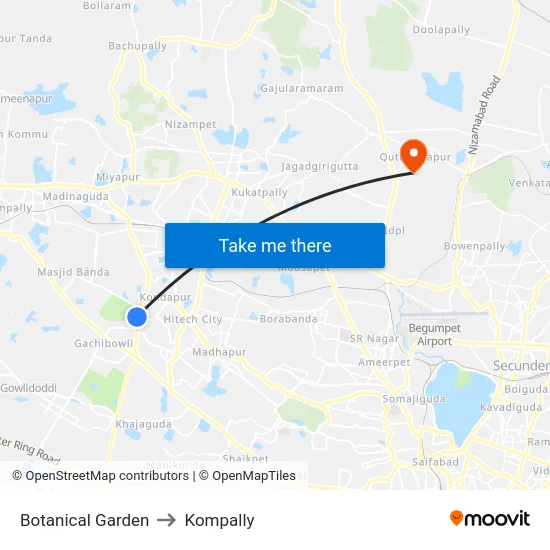 Botanical Garden to Kompally map