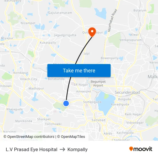 L.V Prasad Eye Hospital to Kompally map