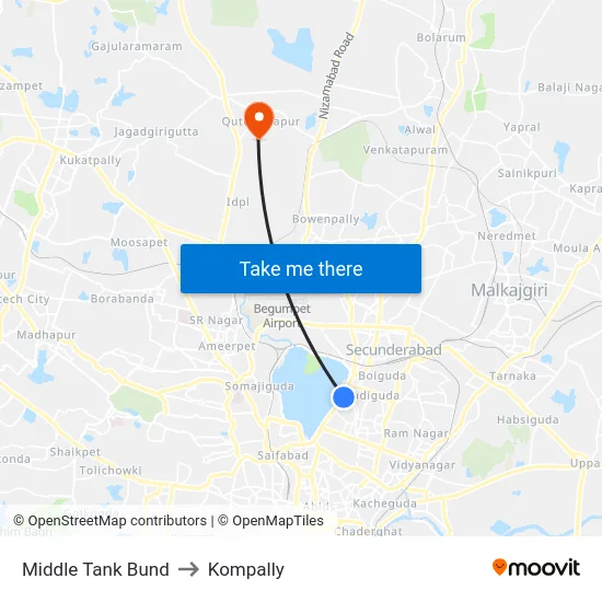 Middle Tank Bund to Kompally map