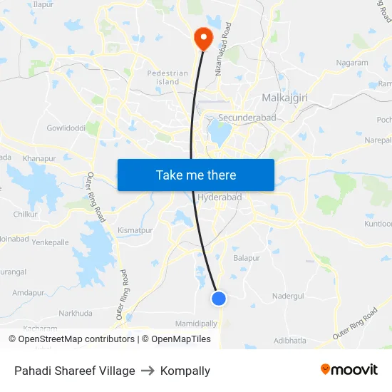 Pahadi Shareef Village to Kompally map