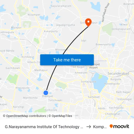 G.Narayanamma Institute Of Technology & Science to Kompally map