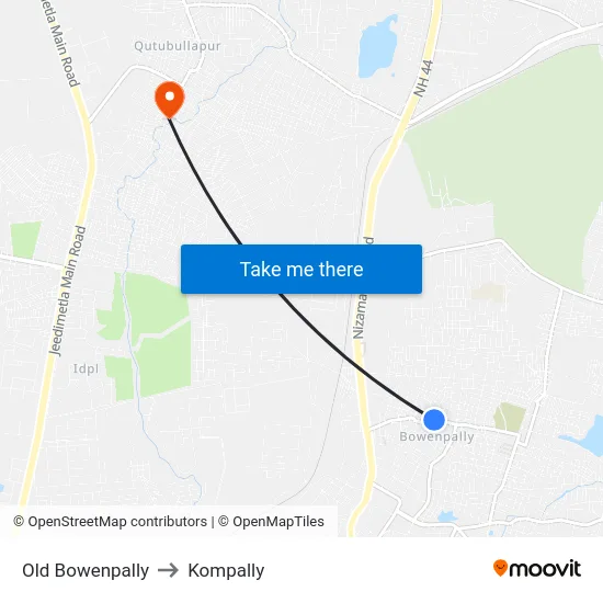 Old Bowenpally to Kompally map