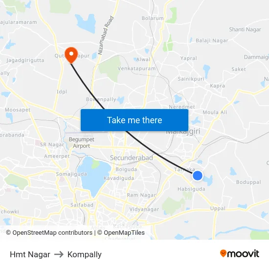 Hmt Nagar to Kompally map
