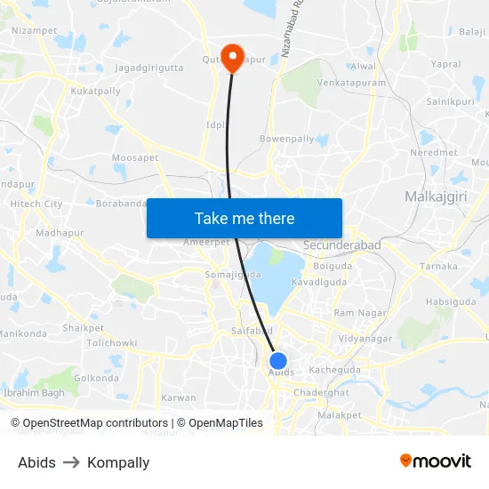 Abids to Kompally map