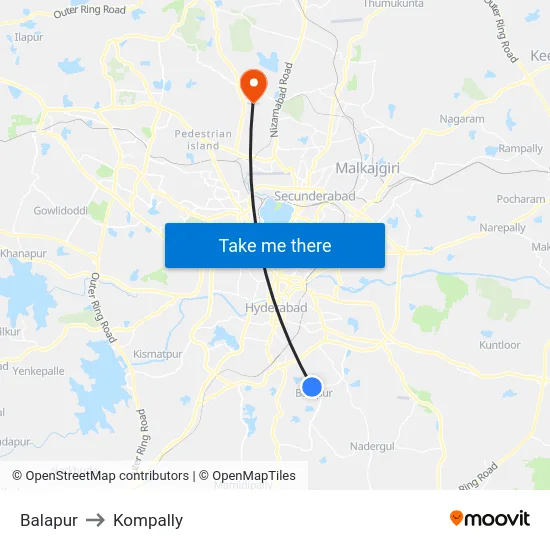 Balapur to Kompally map
