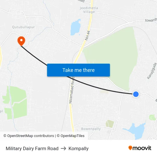 Military Dairy Farm Road to Kompally map