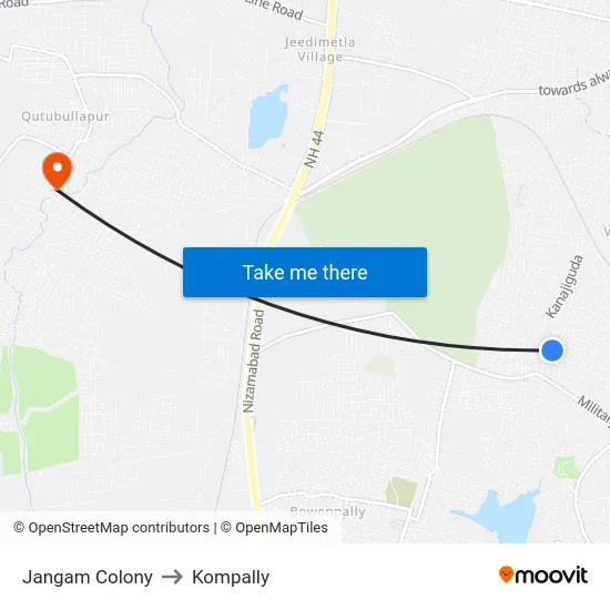 Jangam Colony to Kompally map
