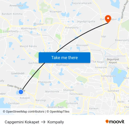 Capgemini Kokapet to Kompally map