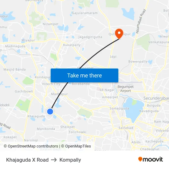 Khajaguda X Road to Kompally map