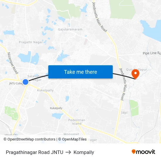 Pragathinagar Road JNTU to Kompally map