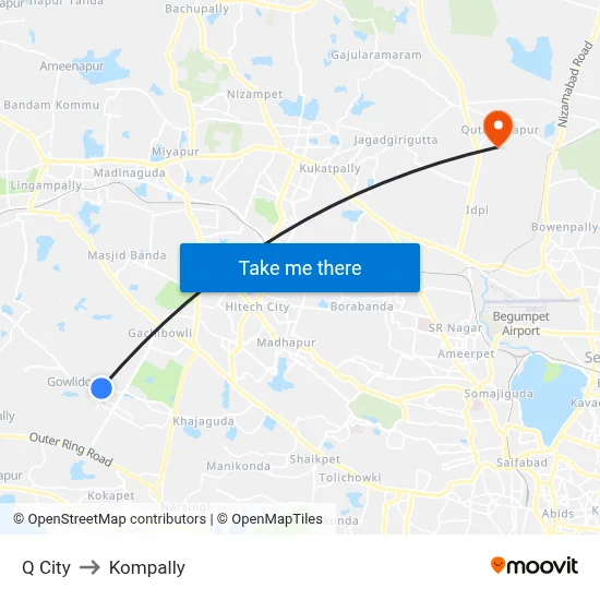 Q City to Kompally map