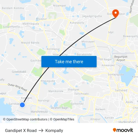 Gandipet X Road to Kompally map