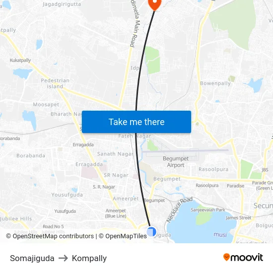 Somajiguda to Kompally map