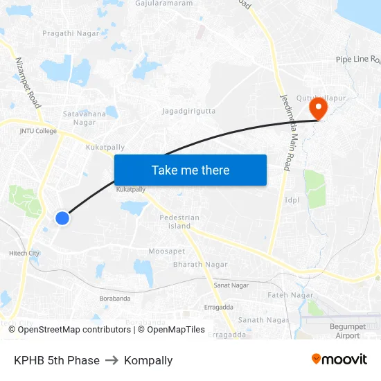KPHB 5th Phase to Kompally map