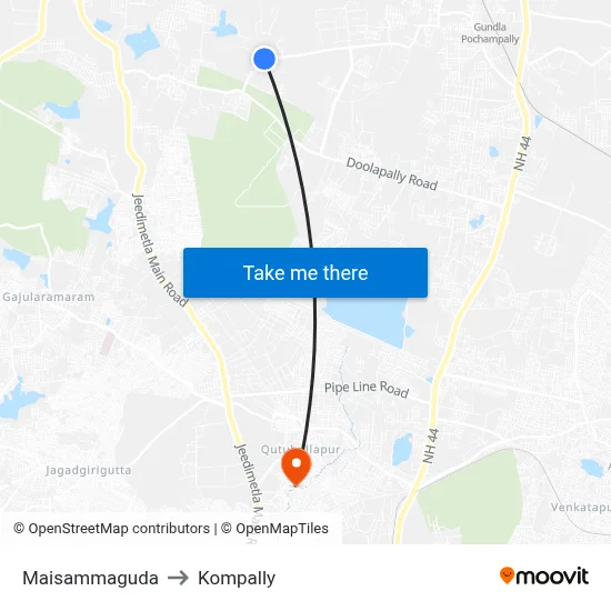 Maisammaguda to Kompally map