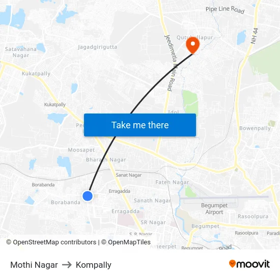 Mothi Nagar to Kompally map