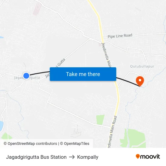 Jagadgirigutta Bus Station to Kompally map