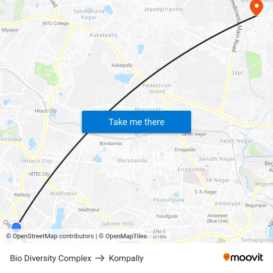 Bio Diversity Complex to Kompally map