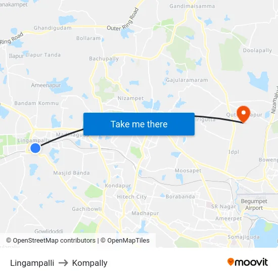 Lingampalli to Kompally map