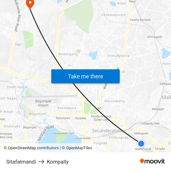 Sitafalmandi to Kompally map