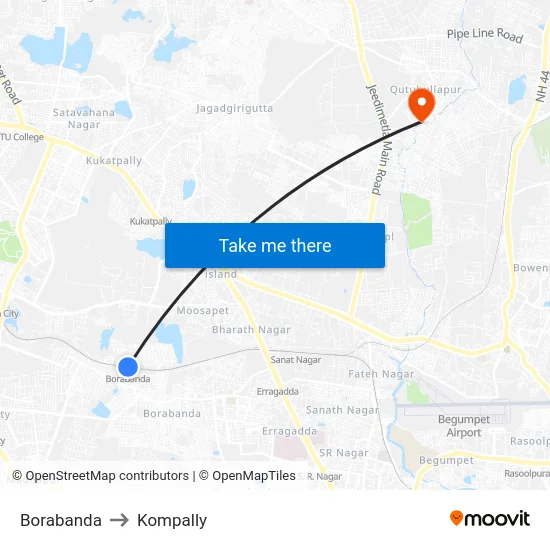 Borabanda to Kompally map