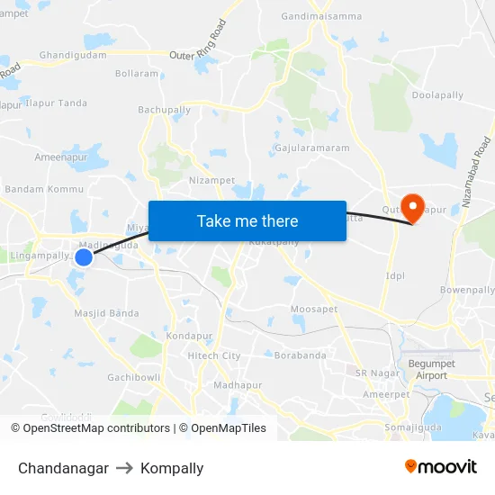 Chandanagar to Kompally map