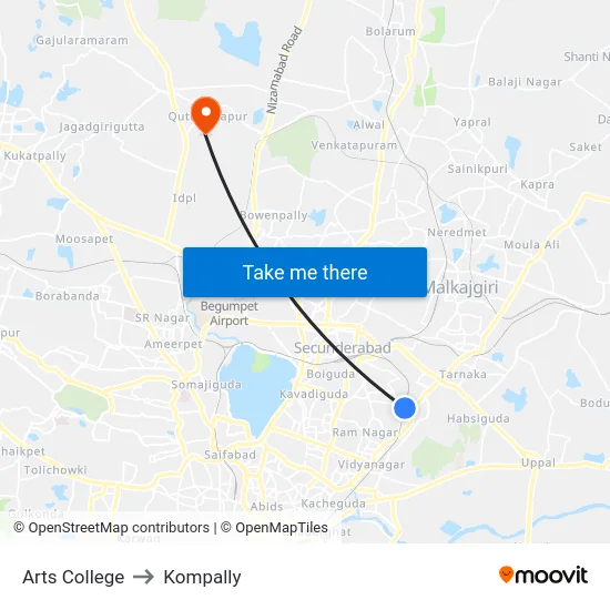 Arts College to Kompally map