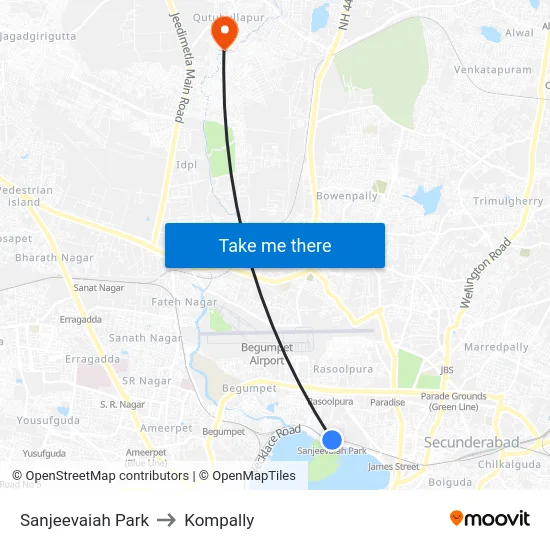 Sanjeevaiah Park to Kompally map
