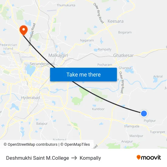 Deshmukhi Saint M.College to Kompally map