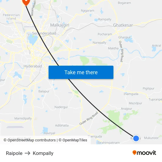 Raipole to Kompally map