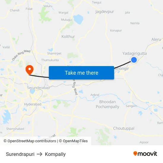 Surendrapuri to Kompally map