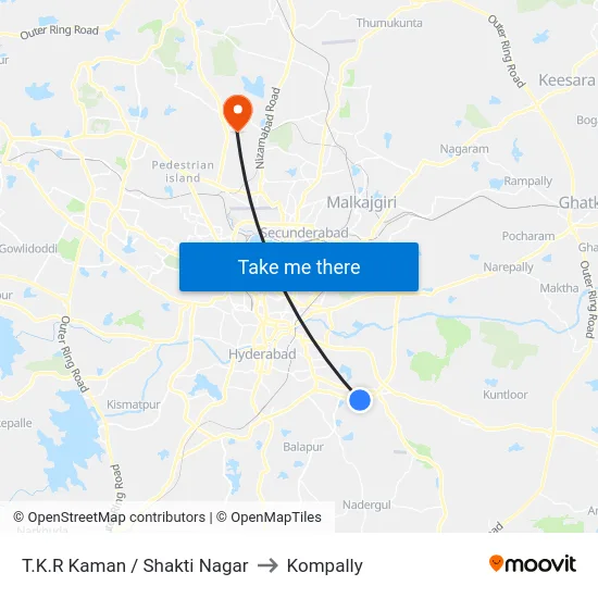 T.K.R Kaman / Shakti Nagar to Kompally map