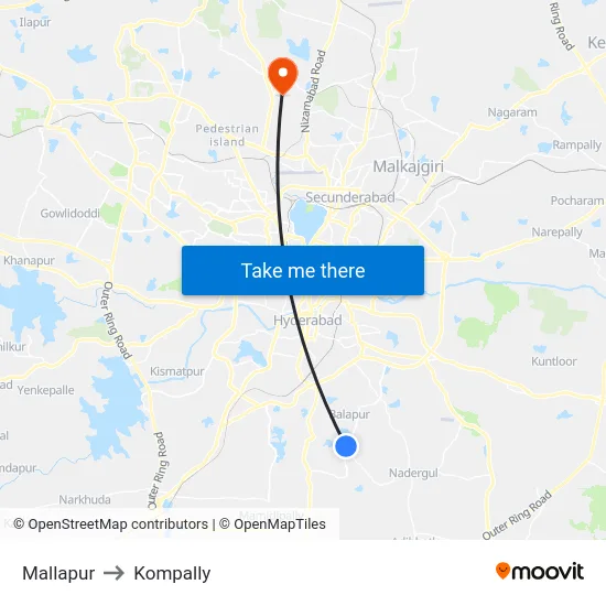 Mallapur to Kompally map