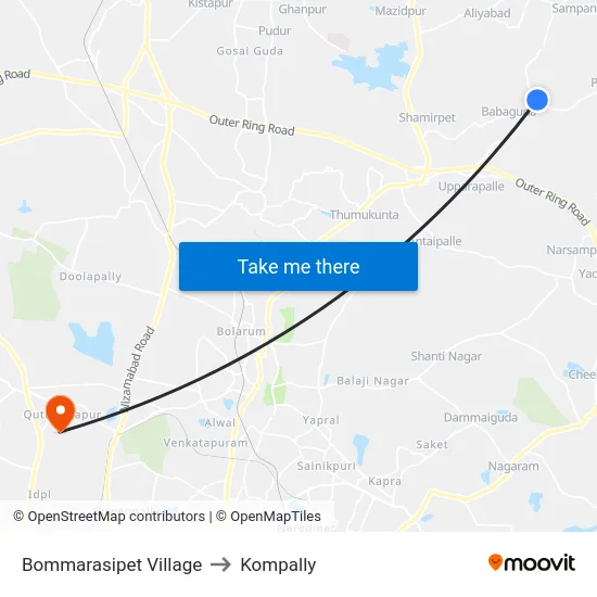 Bommarasipet Village to Kompally map