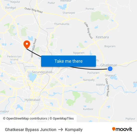 Ghatkesar Bypass Junction to Kompally map