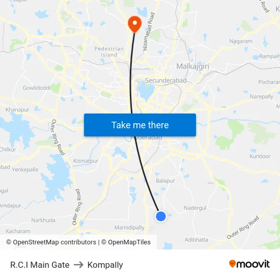 R.C.I Main Gate to Kompally map