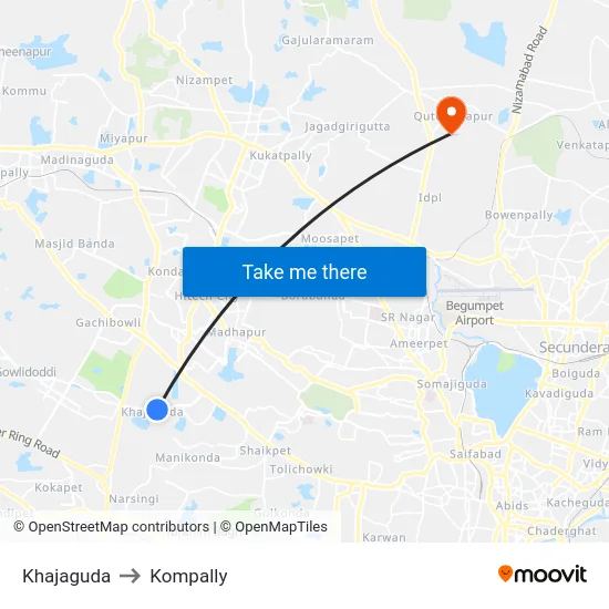 Khajaguda to Kompally map