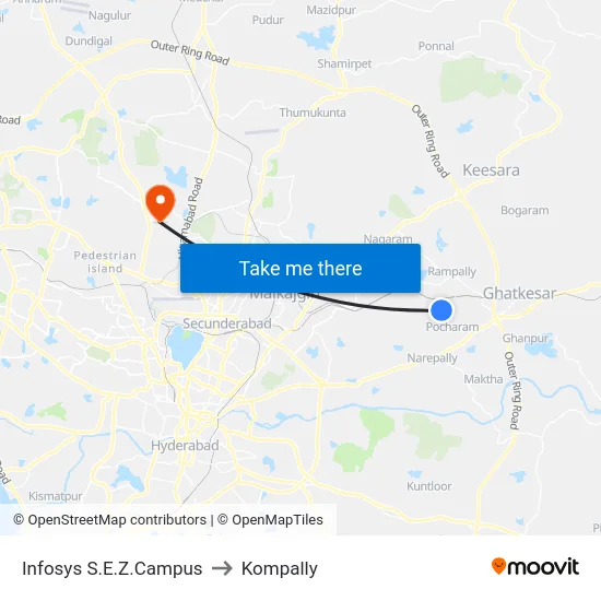 Infosys S.E.Z.Campus to Kompally map