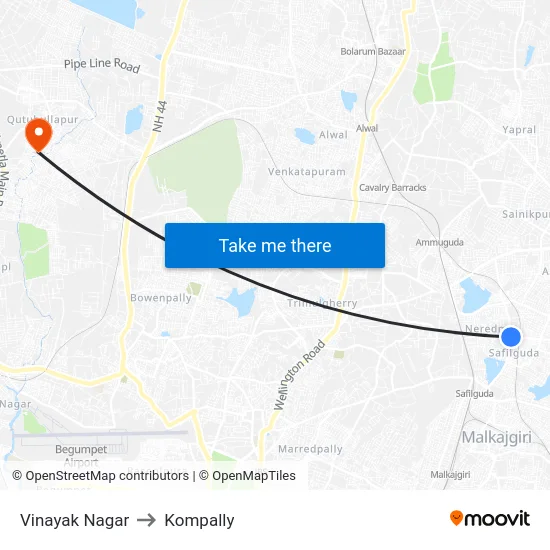 Vinayak Nagar to Kompally map