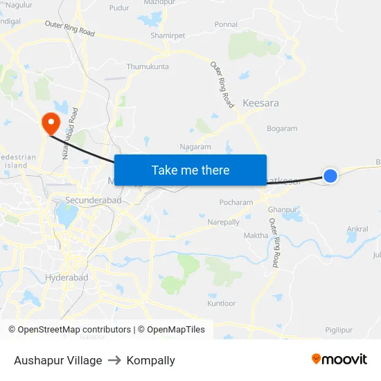 Aushapur Village to Kompally map
