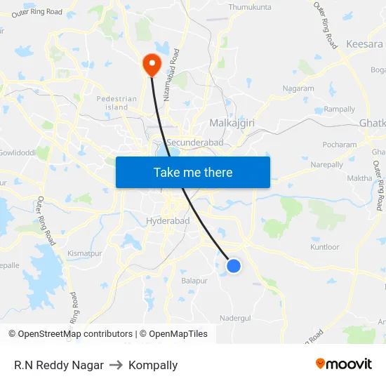 R.N Reddy Nagar to Kompally map